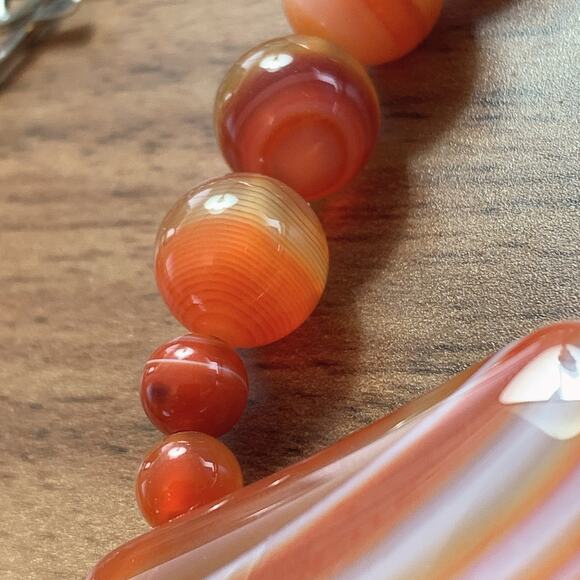 Signed Jay King DTR Agate Gemstone Pendant Necklace Orange White Sterling Silver - Picture 13 of 16